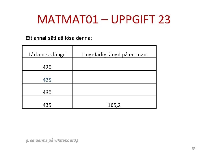 MATMAT 01 – UPPGIFT 23 Ett annat sätt att lösa denna: Lårbenets längd Ungefärlig