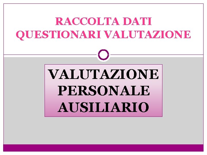 RACCOLTA DATI QUESTIONARI VALUTAZIONE PERSONALE AUSILIARIO 