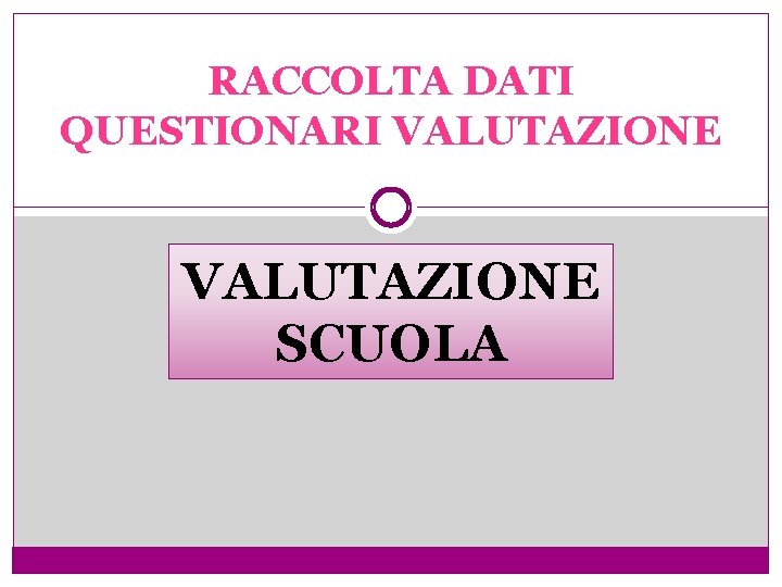 RACCOLTA DATI QUESTIONARI VALUTAZIONE SCUOLA 