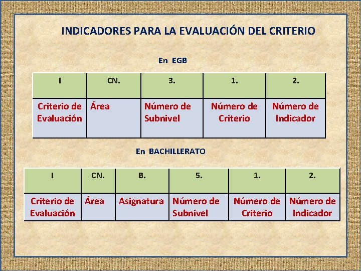  INDICADORES PARA LA EVALUACIÓN DEL CRITERIO En EGB I CN. Criterio de Área