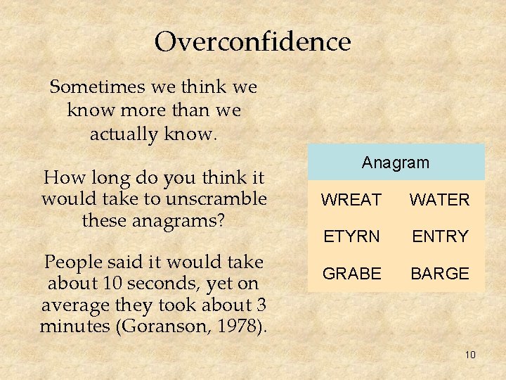 Overconfidence Sometimes we think we know more than we actually know. How long do