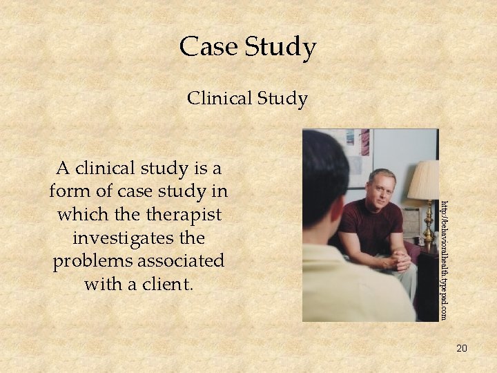 Case Study Clinical Study http: //behavioralhealth. typepad. com A clinical study is a form
