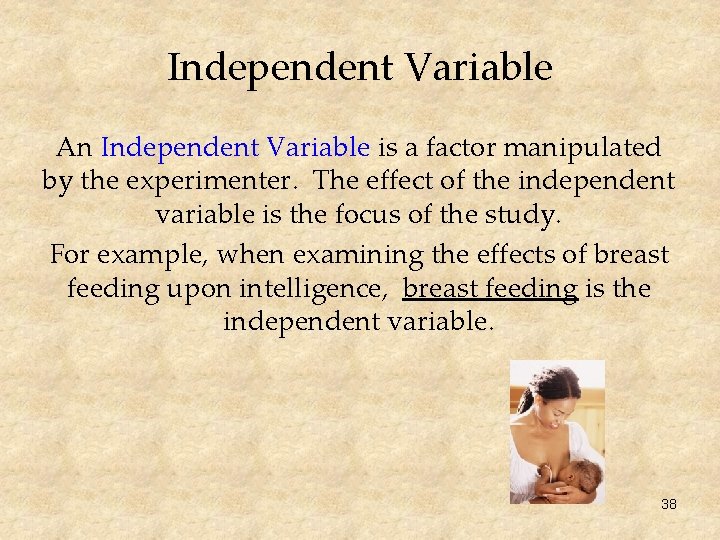 Independent Variable An Independent Variable is a factor manipulated by the experimenter. The effect