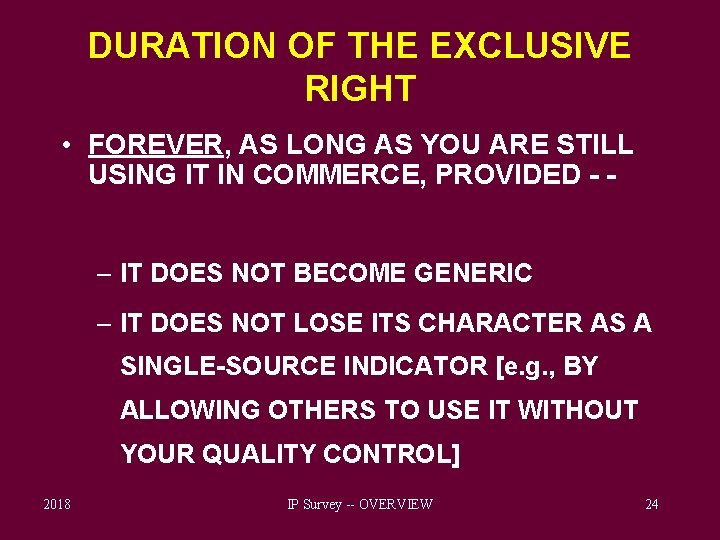 DURATION OF THE EXCLUSIVE RIGHT • FOREVER, AS LONG AS YOU ARE STILL USING