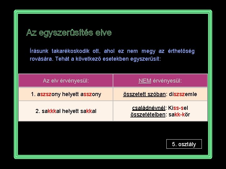 Az egyszerûsítés elve Írásunk takarékoskodik ott, ahol ez nem megy az érthetőség rovására. Tehát