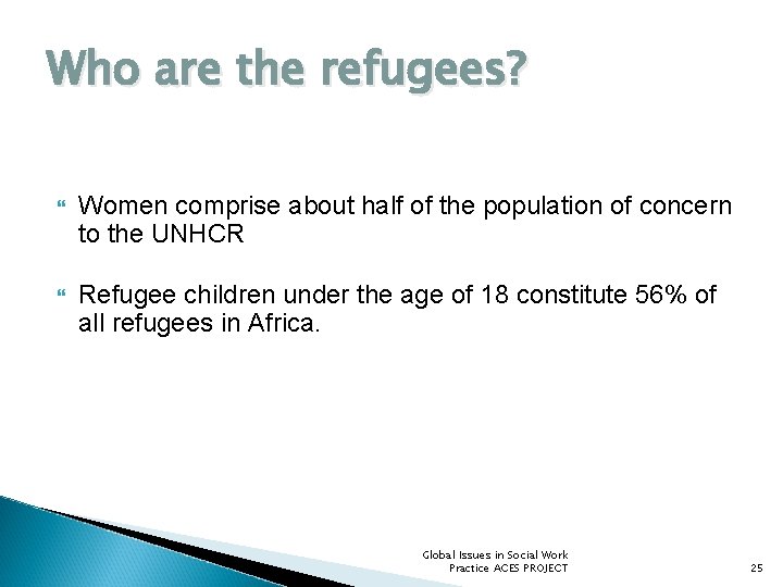 Who are the refugees? Women comprise about half of the population of concern to