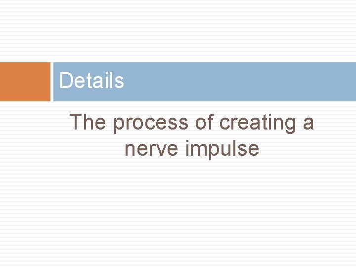 Details The process of creating a nerve impulse 