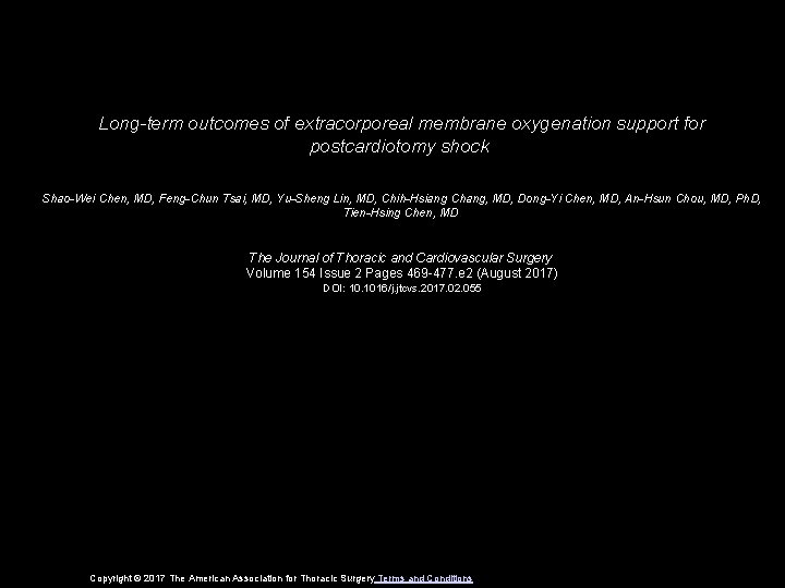 Long-term outcomes of extracorporeal membrane oxygenation support for postcardiotomy shock Shao-Wei Chen, MD, Feng-Chun