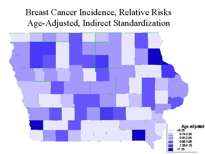 Breast Cancer Incidence, Relative Risks Age-Adjusted, Indirect Standardization 