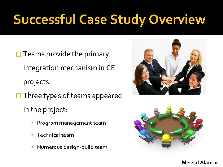Successful Case Study Overview � Teams provide the primary integration mechanism in CE projects.