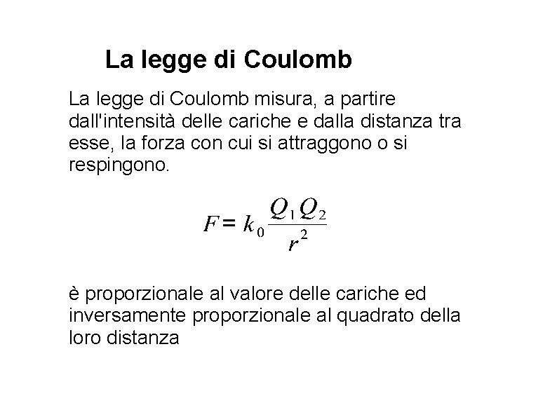 La legge di Coulomb misura, a partire dall'intensità delle cariche e dalla distanza tra