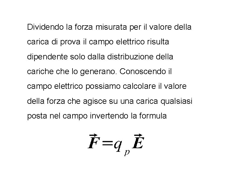 Dividendo la forza misurata per il valore della carica di prova il campo elettrico