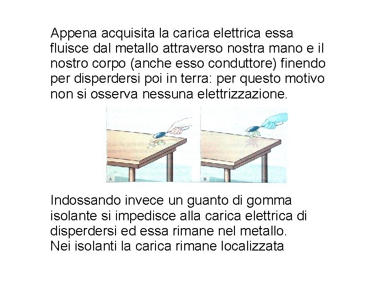 Appena acquisita la carica elettrica essa fluisce dal metallo attraverso nostra mano e il