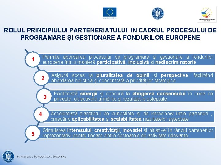 ROLUL PRINCIPIULUI PARTENERIATULUI ÎN CADRUL PROCESULUI DE PROGRAMARE ȘI GESTIONARE A FONDURILOR EUROPENE Permite