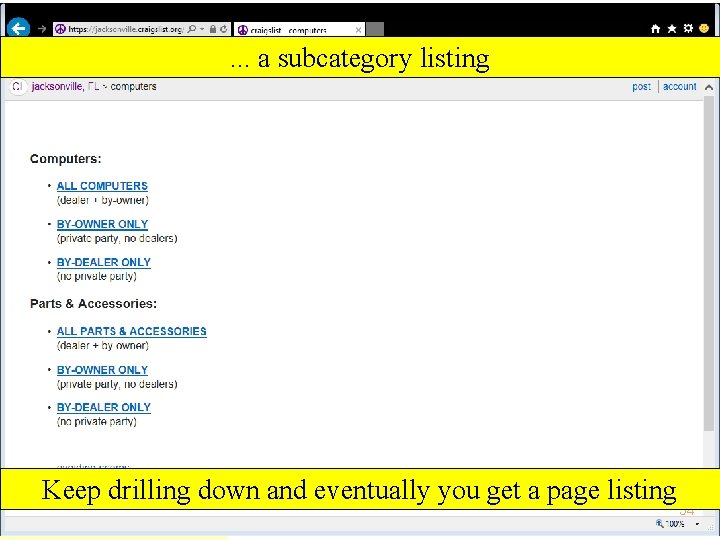 . . . a subcategory listing Keep drilling down and eventually you get a