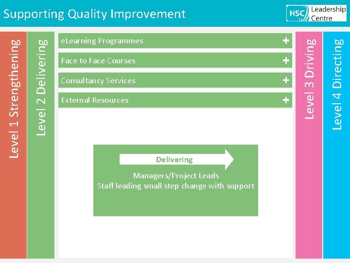 Face to Face Courses Consultancy Services External Resources Delivering Managers/Project Leads Staff leading small