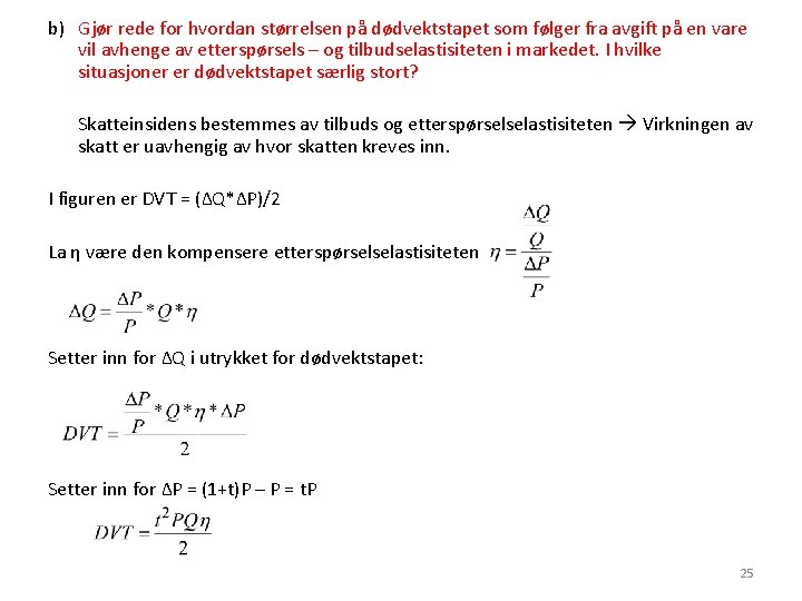 b) Gjør rede for hvordan størrelsen på dødvektstapet som følger fra avgift på en