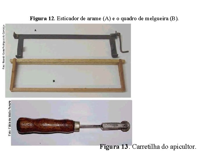 Figura 12. Esticador de arame (A) e o quadro de melgueira (B). Figura 13.