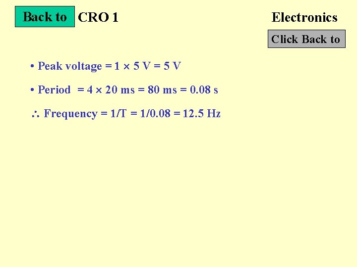 Back to CRO 1 Electronics Click Back to • Peak voltage = 1 5