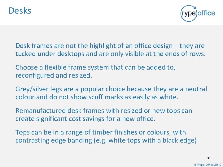 Desks Desk frames are not the highlight of an office design – they are