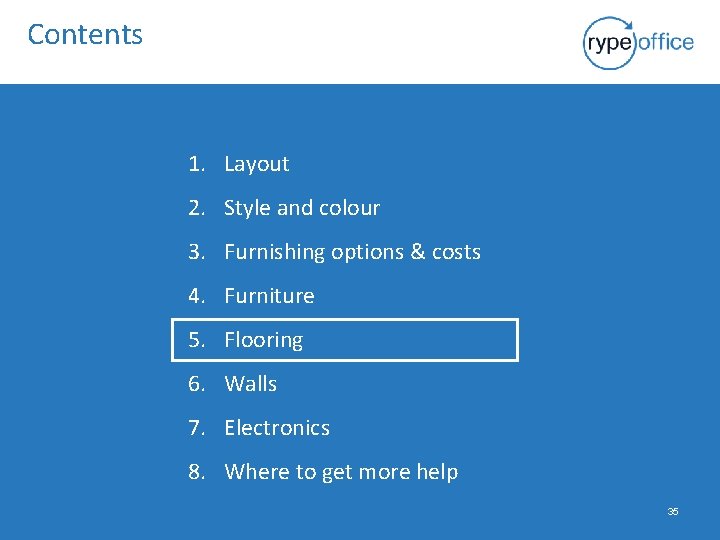 Contents 1. Layout 2. Style and colour 3. Furnishing options & costs 4. Furniture