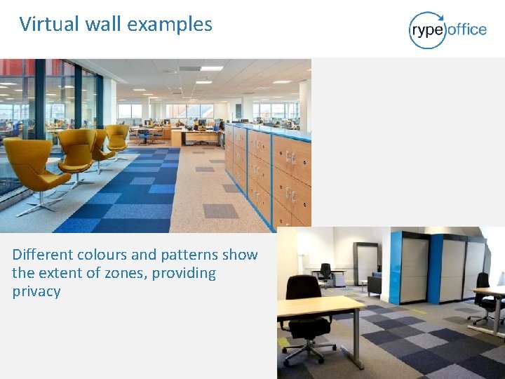 Virtual wall examples Different colours and patterns show the extent of zones, providing privacy