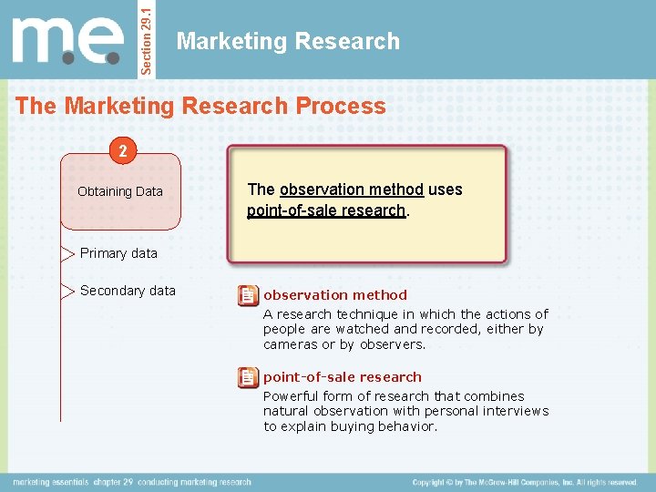 Section 29. 1 Marketing Research The Marketing Research Process 2 Obtaining Data The observation Section 29. 1 Marketing Research The Marketing Research Process 2 Obtaining Data The observation