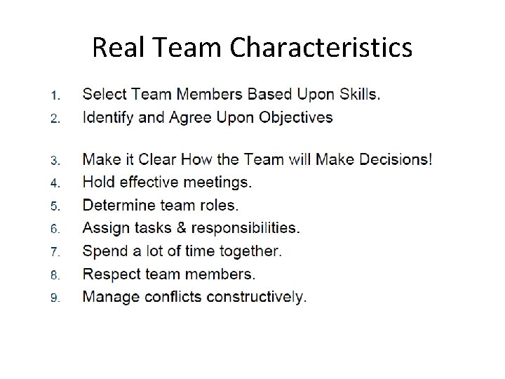Real Team Characteristics 