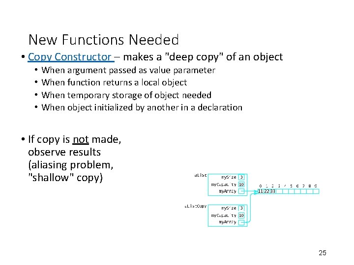 New Functions Needed • Copy Constructor – makes a "deep copy" of an object