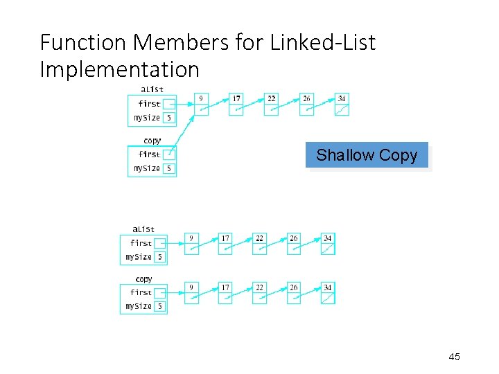 Function Members for Linked-List Implementation Shallow Copy 45 