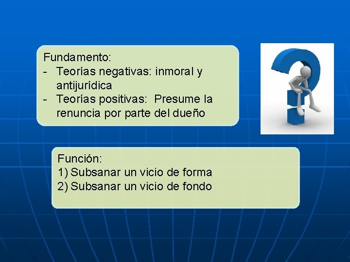 Fundamento: - Teorías negativas: inmoral y antijurídica - Teorías positivas: Presume la renuncia por Fundamento: - Teorías negativas: inmoral y antijurídica - Teorías positivas: Presume la renuncia por