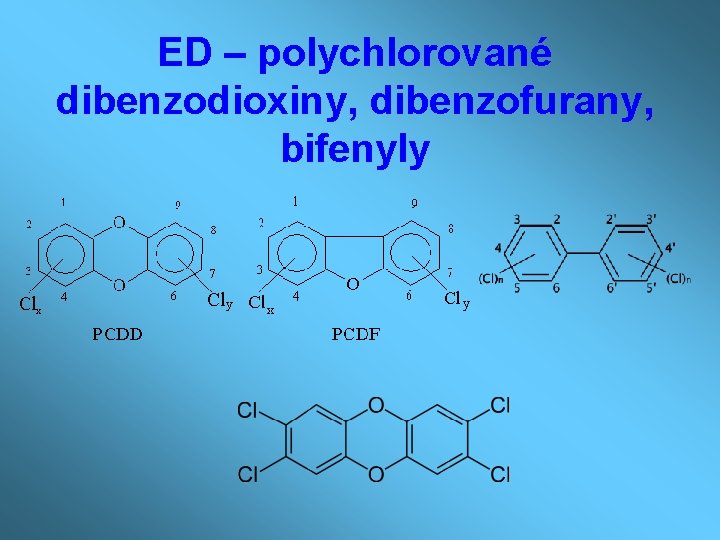 ED – polychlorované dibenzodioxiny, dibenzofurany, bifenyly 