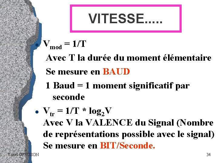 VITESSE. . . l l Yonel GRUSSON Vmod = 1/T Avec T la durée