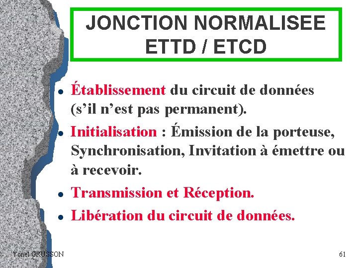 JONCTION NORMALISEE ETTD / ETCD l l Yonel GRUSSON Établissement du circuit de données