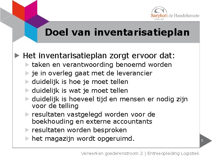 Doel van inventarisatieplan Het inventarisatieplan zorgt ervoor dat: taken en verantwoording benoemd worden je