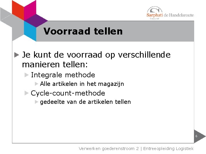 Voorraad tellen Je kunt de voorraad op verschillende manieren tellen: Integrale methode Alle artikelen