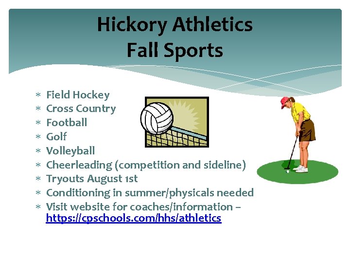 Hickory Athletics Fall Sports Field Hockey Cross Country Football Golf Volleyball Cheerleading (competition and