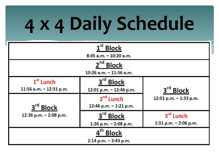 4 x 4 Daily Schedule 