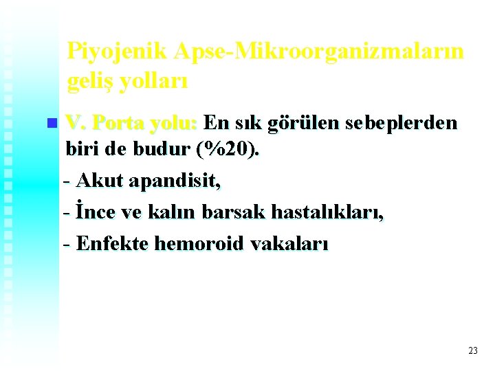 Piyojenik Apse-Mikroorganizmaların geliş yolları n V. Porta yolu: En sık görülen sebeplerden biri de Piyojenik Apse-Mikroorganizmaların geliş yolları n V. Porta yolu: En sık görülen sebeplerden biri de