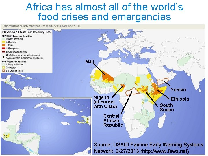 Africa has almost all of the world’s food crises and emergencies Mali Yemen Nigeria