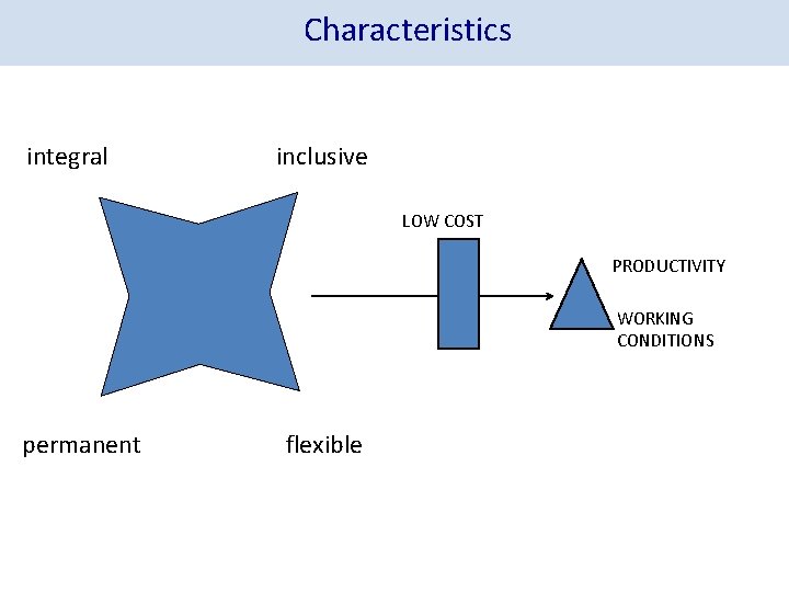 Characteristics integral inclusive LOW COST PRODUCTIVITY WORKING CONDITIONS permanent flexible 