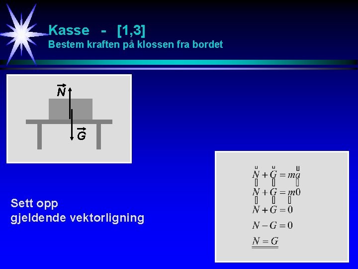 Kasse - [1, 3] Bestem kraften på klossen fra bordet N G Sett opp