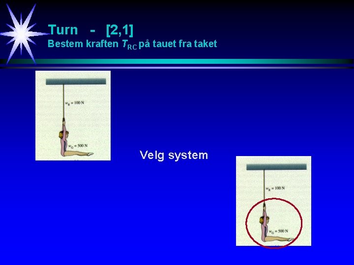 Turn - [2, 1] Bestem kraften TRC på tauet fra taket Velg system 