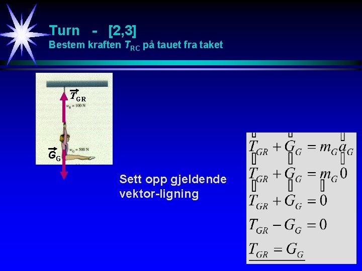 Turn - [2, 3] Bestem kraften TRC på tauet fra taket TGR GG Sett