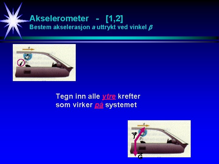 Akselerometer - [1, 2] Bestem akselerasjon a uttrykt ved vinkel Tegn inn alle ytre