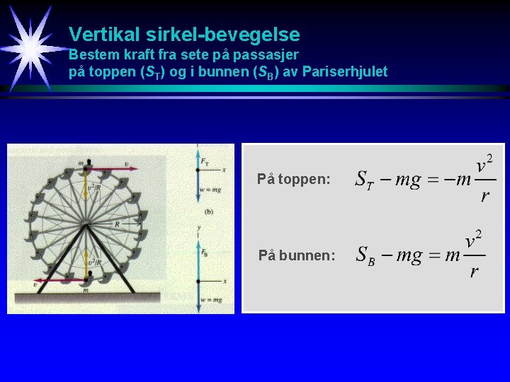 Vertikal sirkel-bevegelse Bestem kraft fra sete på passasjer på toppen (ST) og i bunnen