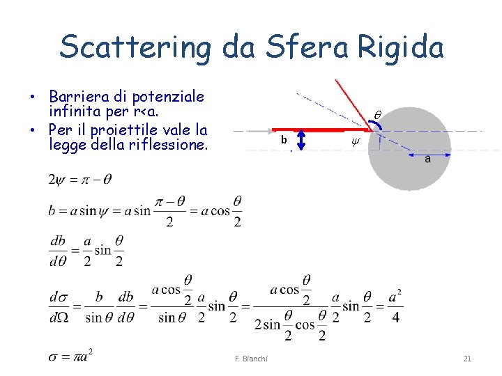 Scattering da Sfera Rigida • Barriera di potenziale infinita per r<a. • Per il