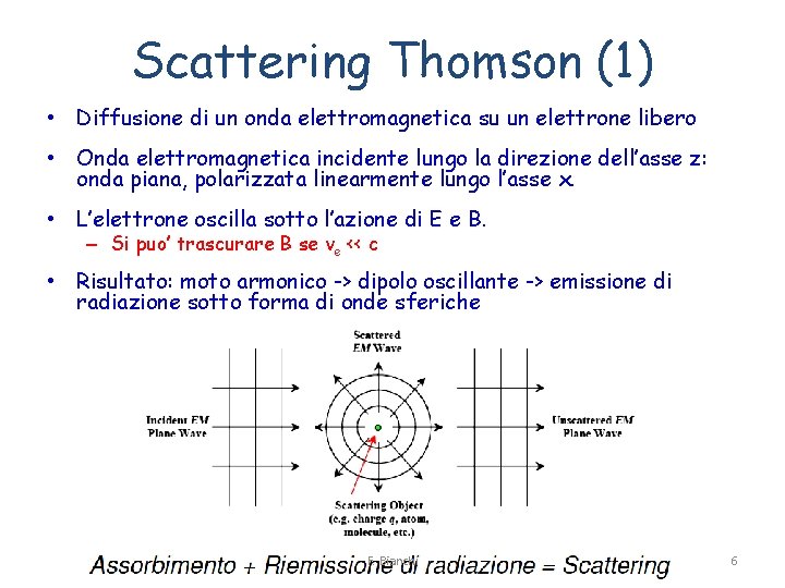 Scattering Thomson (1) • Diffusione di un onda elettromagnetica su un elettrone libero •