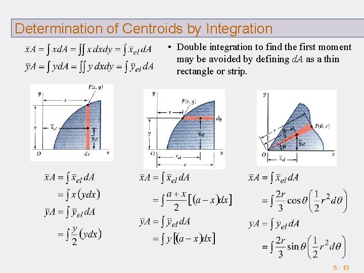 Determination of Centroids by Integration • Double integration to find the first moment may