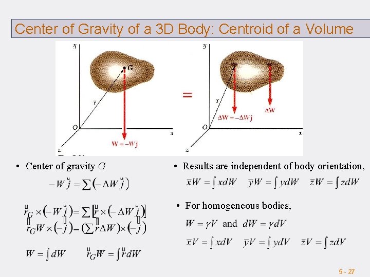 Center of Gravity of a 3 D Body: Centroid of a Volume • Center